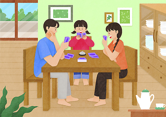 전신 PSD 여자 남자 어린이 액자 잎 의자 일러스트 가족 탁자 집안 함께함 들기 앉기 소녀 성인 취미 세명 종 트럼프 찻잔 찻주전자 찬장 즐거움 집콕 스테이홈 레이어드홈 국내일러스트 식물 감정 가구 컨셉 관계 모션 주전자 잔 실내 사람 놀이용품 신조어 파일형식 사회적거리두기 앳홈라이프