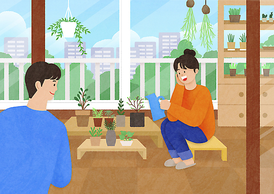 전신 PSD 커플 여자 남자 화분 일러스트 집안 함께함 들기 앉기 상반신 성인 취미 두명 턱괴기 물뿌리개 발코니 물주기 원예 식물키우기 화분진열대 성인만 홈가드닝 집콕 스테이홈 레이어드홈 행잉플랜트 반려식물 국내일러스트 식물 컨셉 관계 모션 실내 사람 진열장 신조어 파일형식 사회적거리두기 앳홈라이프