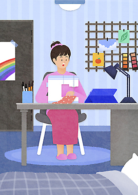 전신 PSD 여자 의자 일러스트 집안 한명 앉기 성인 취미 파란색 태블릿 문 카펫 침대 바느질 재봉틀 집중 책상 만들기 영상 볼펜통 온라인강의 성인여자한명만 집콕 스테이홈 레이어드홈 국내일러스트 1 컬러 가구 컨셉 모션 실내 사람 전자제품 스마트기기 강의 신조어 여자한명만 성인여자만 파일형식 사회적거리두기 앳홈라이프 언택트