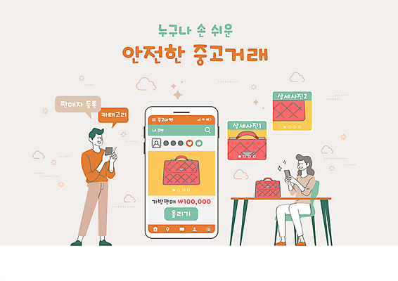 전신 여자 남자 말풍선 일러스트 모바일 서기 들기 앉기 성인 두명 스마트폰 사진촬영 핸드백 상품 상인 온라인 중고 성인만 중고거래 등록 국내일러스트 AI파일 가방 모션 사람 핸드폰 스마트기기 촬영 거래 파일형식 벡터