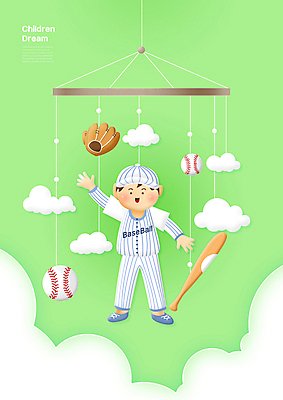 전신 PSD 구름 남자 어린이 일러스트 한명 소년 연두색 꿈 야구방망이 야구선수 야구글러브 야구공 야구모자 장래희망 야구복 모빌 소년한명만 국내일러스트 자연요소 모자_잡화 1 공 운동선수 사람 초록색 운동복 아기용품 야구 야구용품 글러브 남자한명만 소년만 파일형식