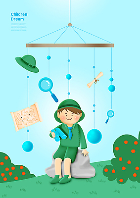 전신 PSD 모자 남자 어린이 하늘색 지도 일러스트 돋보기 한명 들기 앉기 소년 초록색 망원경 꿈 바위 원형 모험가 장래희망 모빌 탐험대 소년한명만 국내일러스트 도형 1 잡화 컬러 모션 사람 파란색 아기용품 탐험 돌_바위 남자한명만 소년만 파일형식