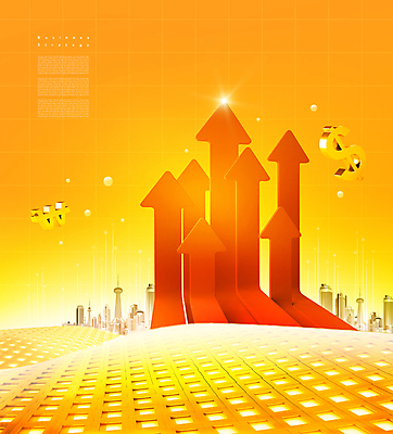 PSD 편집이미지 화살표 비즈니스 그래프 사람없음 건물 달러 주황색 도시 원화 상승 이미지편집 건축물 컬러 컨셉 돈 파일형식