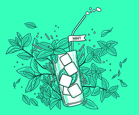 PSD 잎 일러스트 잔 빨대 타이포그라피 사람없음 연두색 얼음 주스 민트 라임 민트티 국내일러스트 자연요소 식물 문자 식기 음료 과일 초록색 허브 파일형식