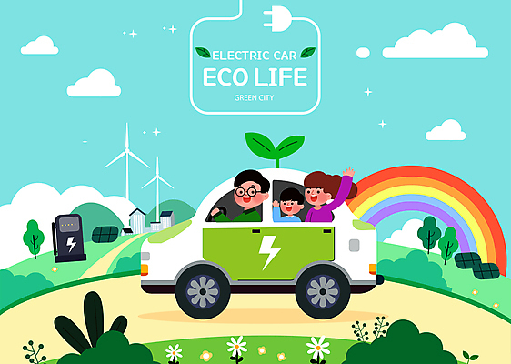구름 여자 남자 아들 어린이 하늘색 무지개 일러스트 엄마 소년 상반신 성인 세명 새싹 운전 아빠 풍력에너지 승차 에코 친환경 손인사 에코라이프 전기자동차 국내일러스트 AI파일 자연요소 식물 라이프스타일 가족 모션 자동차 사람 파란색 환경 인사 그린에너지 파일형식 벡터