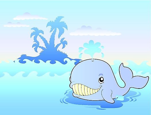 EPS 해외이미지 한마리 바다 섬 일러스트 사람없음 야자수 고래 물뿜기 해외일러스트 나무 1 포유류 수중동물 파일형식 벡터 이미지허브