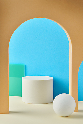 포토 JPG 스튜디오촬영 백그라운드 실내 사람없음 흰색 원형 오브젝트 모던 아치 파란배경 원기둥 단상 입체도형 포디움 목업 아크릴 베이지색배경 카피스페이스 국내포토 도형 컬러 재질 내부 파란색 공백 무대 입체 베이지색 파일형식