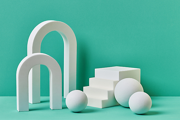 포토 JPG 스튜디오촬영 백그라운드 실내 사람없음 계단 흰색 원형 오브젝트 모던 아치 입체도형 포디움 목업 카피스페이스 초록배경 국내포토 도형 컬러 내부 초록색 공백 무대 입체 파일형식