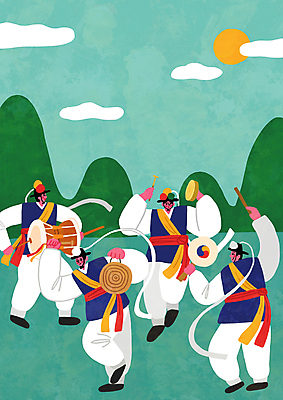 전신 PSD 한국문화 한국전통 남자 전통문화 일러스트 문화예술 산 들기 여러명 성인 태양 한복 풍물놀이 사물놀이 즐거움 장구 소고 징 꽹과리 무형문화재 민트색 사물놀이패 성인남자만 국내일러스트 자연요소 동양문화 전통 감정 문화 컬러 다수 모션 타악기 한국 국악기 국악 사람 전통놀이 문화재 전통의상 전통공연 남자만 성인만 파일형식