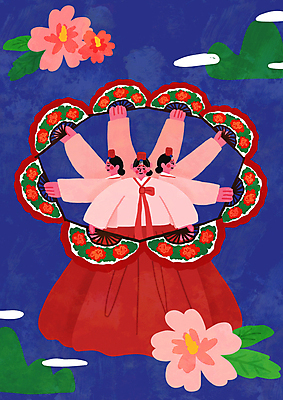 전신 PSD 한국문화 한국전통 여자 전통문화 일러스트 문화예술 산 서기 들기 성인 신체부위 세명 파란색 손들기 한복 무궁화 팔 전통부채 부채춤 손뻗기 무형문화재 성인여자만 국내일러스트 동양문화 전통 꽃 문화 컬러 모션 한국 사람 문화재 부채 전통의상 전통공연 전통무용 여자만 성인만 파일형식