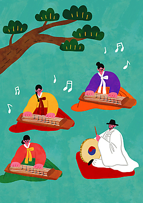 전신 PSD 한국문화 한국전통 여자 남자 전통문화 연주 음표 일러스트 문화예술 국악 들기 앉기 여러명 성인 소나무 한복 북 즐거움 가야금 무형문화재 민트색 성인만 국내일러스트 나무 동양문화 전통 기호 감정 문화 음악 컬러 다수 모션 현악기 타악기 한국 국악기 사람 문화재 전통의상 파일형식