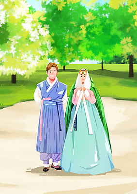 전신 PSD 나무 커플 공원 여자 남자 행복 결혼 일러스트 신혼부부 사랑 서기 성인 두명 한복 뒷짐 뒤집어쓰기 신랑신부 쓰개치마 성인만 웨딩촬영 국내일러스트 식물 한국전통 부부 공공시설 감정 신부_웨딩 신랑 관계 모션 사람 이벤트 전통의상 신혼 기념사진 파일형식