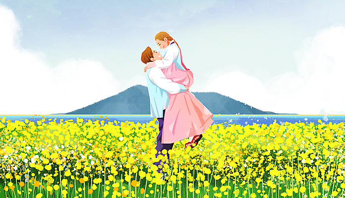 전신 PSD 커플 여자 남자 행복 결혼 꽃밭 일러스트 신혼부부 하늘 산 사랑 성인 두명 마주보기 한복 유채 신랑신부 유채밭 성인만 들어올리기 웨딩촬영 국내일러스트 한국전통 부부 꽃 감정 신부_웨딩 신랑 밭 관계 모션 사람 이벤트 전통의상 신혼 기념사진 파일형식