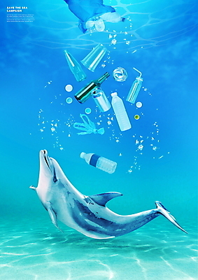 PSD 편집이미지 한마리 바다 유리병 비닐봉투 사람없음 파란색 바닷속 뚜껑 오염 캔 일회용 돌고래 페트병 플라스틱병 플라스틱컵 해양오염 해양쓰레기 이미지편집 1 컬러 포유류 병_용기 봉투 컵 수중 수중동물 환경오염 쓰레기 플라스틱 병_담는 파일형식