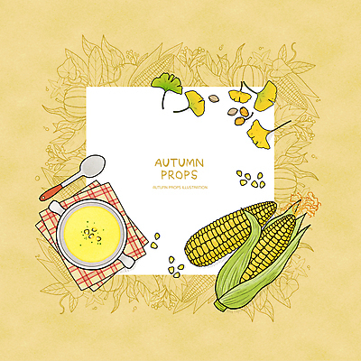 PSD 그릇 라인일러스트 일러스트 프레임 옥수수 사람없음 노란색 숟가락 식탁보 가을 은행잎 옥수수스프 옥수수알갱이 콘스프 프레임일러스트 은행열매 국내일러스트 식기 계절 열매 컬러 잎 곡류 수저 수프 파일형식