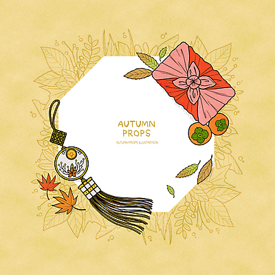 PSD 단풍 낙엽 라인일러스트 일러스트 프레임 감 사람없음 노란색 추석 가을 보자기 보따리 노리개 추석선물 프레임일러스트 명절선물 전통프레임 국내일러스트 전통 계절 명절 컬러 잎 과일 전통소품 선물 파일형식 천_직물