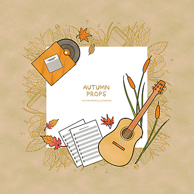 PSD 단풍 낙엽 라인일러스트 일러스트 프레임 갈대 사람없음 갈색 가을 통기타 악보 프레임일러스트 국내일러스트 식물 계절 음악 컬러 잎 기타 파일형식