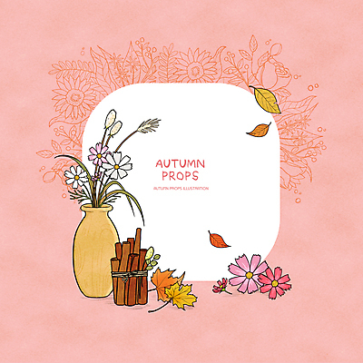 PSD 분홍색 단풍 낙엽 라인일러스트 일러스트 프레임 사람없음 꽃병 가을 다발 코스모스 시나몬 시나몬스틱 프레임일러스트 국내일러스트 계절 꽃 컬러 잎 파일형식
