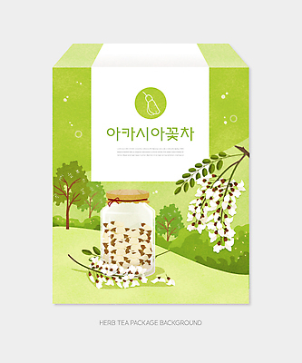 PSD 나무 일러스트 유리병 건조 사람없음 연두색 풀숲 패키지 티백 아카시아 꽃차 아카시아꽃 포장상자 국내일러스트 식물 꽃 병_용기 초록색 차_음료 상자 숲 파일형식