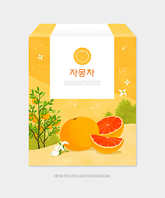 PSD 꽃 일러스트 사람없음 노란색 과일나무 자몽 패키지 티백 포장상자 자몽티 과일차 국내일러스트 나무 식물 컬러 과일 차_음료 상자 파일형식