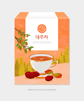 PSD 일러스트 사람없음 나뭇가지 전통차 찻잔 대추 패키지 티백 건대추 다홍색 대추차 포장상자 국내일러스트 나무 컬러 잔 차_음료 상자 파일형식
