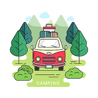 나무 구름 일러스트 산 캠핑도구 사람없음 여행가방 캠핑 짐 캠핑장 올리기 풀숲 캠핑카 국내일러스트 AI파일 자연요소 식물 가방 모션 자동차 레저 도구 숲 파일형식 벡터