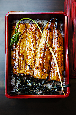 포토 JPG 실내 사람없음 하이앵글 삼 충청남도 보양식 나무탁자 도시락통 부여 장어덮밥 국내포토 음식 뷰포인트 채소 탁자 내부 용기_그릇 덮밥 충청도 몸보신 파일형식