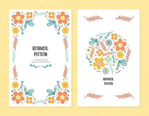꽃 잎 패턴 일러스트 프레임 사람없음 주황색 패턴백그라운드 파스텔톤 프레임일러스트 보테니컬아트 국내일러스트 AI파일 식물 컬러 백그라운드 무늬 파일형식 벡터