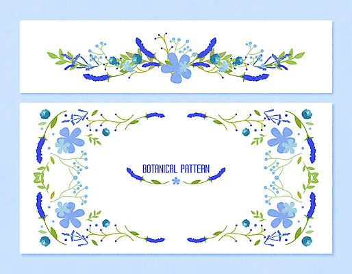꽃 줄기 하늘색 잎 패턴 일러스트 프레임 사람없음 패턴백그라운드 파스텔톤 프레임일러스트 보테니컬아트 국내일러스트 AI파일 식물 컬러 백그라운드 무늬 파란색 파일형식 벡터