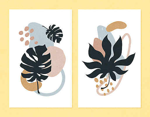 실루엣 백그라운드 일러스트 사람없음 노란색 패턴백그라운드 심플 열대잎 보테니컬아트 미니멀리스트 국내일러스트 AI파일 컬러 잎 패턴 촬영기법 파일형식 벡터