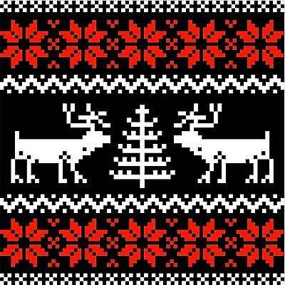 EPS 해외이미지 나무 디자인 백그라운드 크리스마스 패턴 일러스트 사슴 사람없음 빨간색 검은색 직물 눈송이 뜨개질 질감 해외일러스트 식물 기념일 컬러 무늬 포유류 눈_날씨 취미 파일형식 벡터 이미지허브