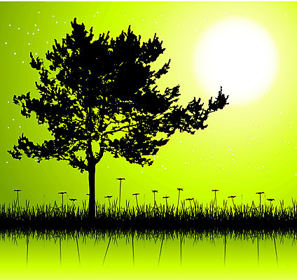 EPS 해외이미지 나무 디자인 별 잎 일러스트 잔디 사람없음 초록색 땅 해외일러스트 자연요소 식물 컬러 파일형식 벡터 이미지허브