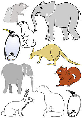 EPS 해외이미지 동물 일러스트 포유류 조류 코끼리 쥐 설치류 자르기 펭귄 다람쥐 캥거루 고립 해외일러스트 모션 파일형식 벡터 이미지허브