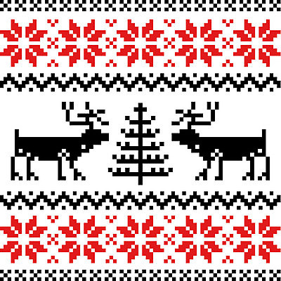 EPS 해외이미지 나무 디자인 백그라운드 크리스마스 패턴 일러스트 사슴 사람없음 빨간색 검은색 직물 눈송이 뜨개질 질감 해외일러스트 식물 기념일 컬러 무늬 포유류 눈_날씨 취미 파일형식 벡터 이미지허브