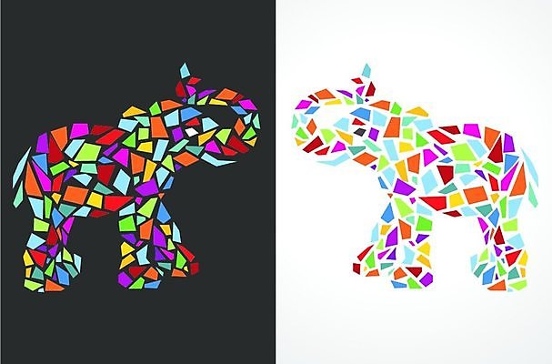 EPS 해외이미지 동물 디자인 야생동물 일러스트 아프리카 자연 추상 코끼리 미술 컬러풀 검은색 블록 흰색 그림 해외일러스트 나라 컬러 무늬 포유류 문화예술 생태계 파일형식 벡터 이미지허브
