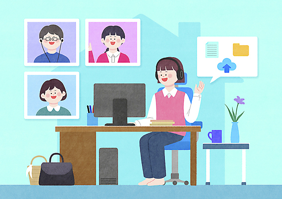 전신 PSD 여자 남자 하늘색 말풍선 의자 가방 일러스트 앉기 여러명 상반신 성인 모니터 헤드셋 업무 비즈니스맨 비즈니스우먼 책상 손인사 재택근무 클라우드서비스 화상통화 성인만 집모양 코로나바이러스 포스트코로나 언택트 온택트 델타변이바이러스 위드코로나 국내일러스트 모양 잡화 음향기기 가구 다수 비즈니스 모션 사람 파란색 컴퓨터 헤드폰 인사 작업 직장인 바이러스 사회이슈 서비스 통화 파일형식