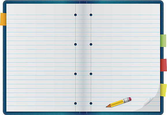 EPS 해외이미지 종이 오렌지 일러스트 책 빨간색 초록색 파란색 연필 노란색 공책 흰색 고립 해외일러스트 컬러 과일 문구용품 학용품 필기구 파일형식 벡터 이미지허브