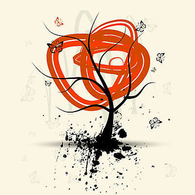 EPS 해외이미지 나무 디자인 나비 일러스트 잉크 사람없음 가을 해외일러스트 식물 계절 곤충 파일형식 벡터 이미지허브