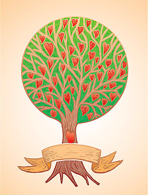 EPS 해외이미지 나무 배너 일러스트 자연 발렌타인데이 사랑 목재 나뭇가지 하트 두루마리 해외일러스트 모양 식물 감정 재료 데이이벤트 생태계 파일형식 벡터 이미지허브