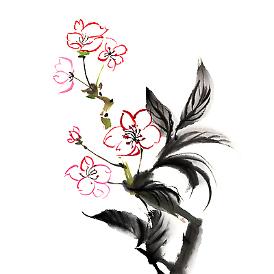 JPG 해외이미지 꽃 일러스트 붓터치 미술 사람없음 먹 동양화 그림 번짐 해외일러스트 식물 서예 문화예술 파일형식 효과 이미지허브