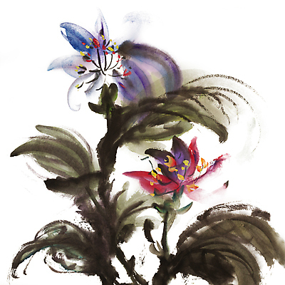 JPG 해외이미지 꽃 일러스트 붓터치 미술 사람없음 먹 동양화 그림 번짐 해외일러스트 식물 서예 문화예술 파일형식 효과 이미지허브