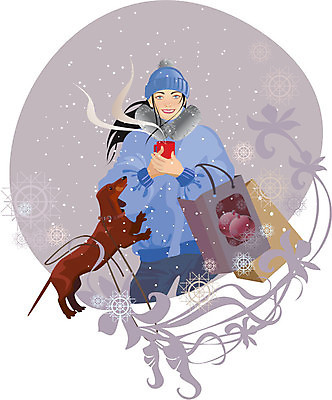 EPS 해외이미지 크리스마스 겨울 가방 일러스트 노래 새해 미소 사람 파란색 반려동물 쇼핑 숫자 추위 개 패키지 해외일러스트 동물 문자 잡화 계절 기념일 음악 컬러 포유류 표정 파일형식 벡터 이미지허브