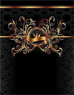 EPS 해외이미지 리본 일러스트 왕관 프레임 사람없음 장식 검은색 금색 빈티지 클래식 고급 해외일러스트 컬러 컨셉 파일형식 벡터 이미지허브