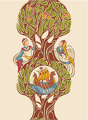 EPS 해외이미지 전신 나무 여자 남자 일러스트 동화 항해 앉기 성인 두명 눈감음 도토리 동화나라 천사날개 왕자 성인만 동심 해외일러스트 식물 날개 배_교통 모션 천사 사람 견과류 파일형식 벡터 이미지허브