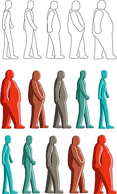 EPS 해외이미지 신체 다이어트 일러스트 모션 건강 사람 빨간색 파란색 숫자 산책 변화 혼합 몸무게 비만 단계 얇은 해외일러스트 문자 컬러 컨셉 휴식 몸매 파일형식 벡터 이미지허브