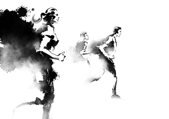 PSD 여자 남자 일러스트 캘리그라피 붓터치 흑백 사람 여러명 달리기 검은색 육상스포츠 번짐 열정 마라톤 동행 국내일러스트 감정 스포츠 컬러 다수 모션 촬영기법 경기 파일형식 효과