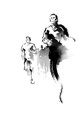 PSD 여자 남자 일러스트 캘리그라피 붓터치 흑백 사람 여러명 달리기 검은색 육상스포츠 번짐 열정 마라톤 동행 국내일러스트 감정 스포츠 컬러 다수 모션 촬영기법 경기 파일형식 효과