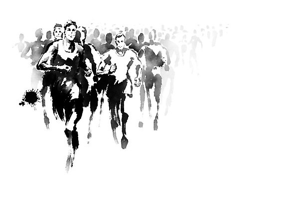 PSD 여자 남자 일러스트 캘리그라피 붓터치 흑백 사람 여러명 달리기 검은색 육상스포츠 번짐 열정 마라톤 동행 국내일러스트 감정 스포츠 컬러 다수 모션 촬영기법 경기 파일형식 효과