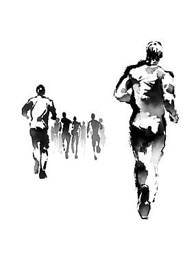 PSD 여자 남자 일러스트 캘리그라피 붓터치 흑백 사람 여러명 달리기 검은색 육상스포츠 번짐 열정 마라톤 동행 국내일러스트 감정 스포츠 컬러 다수 모션 촬영기법 경기 파일형식 효과