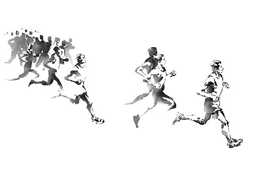 PSD 여자 남자 일러스트 캘리그라피 붓터치 흑백 사람 여러명 달리기 검은색 육상스포츠 번짐 열정 마라톤 동행 국내일러스트 감정 스포츠 컬러 다수 모션 촬영기법 경기 파일형식 효과